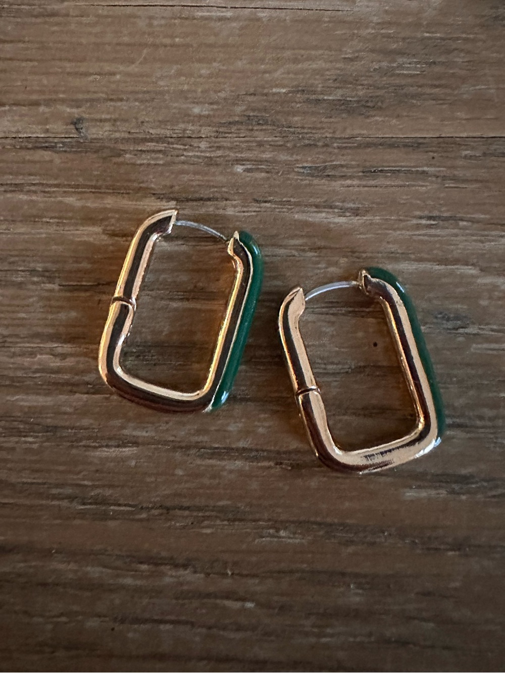 LOFT Green & Gold Geometric Hoop Earrings Square Statement Hoops